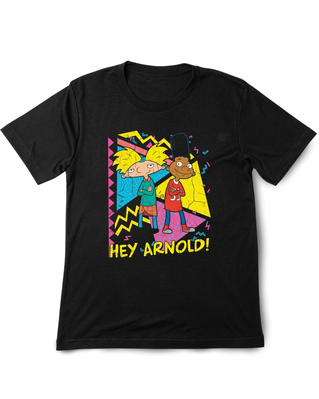 Black t-shirt with 'Hey Arnold!' graphic design on a white background