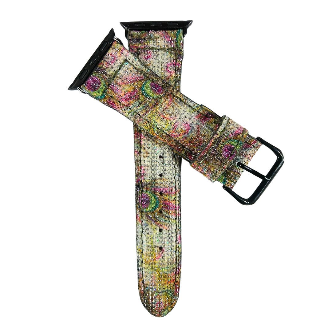 Cream Peacock Apple Watch Band side Glitter 
