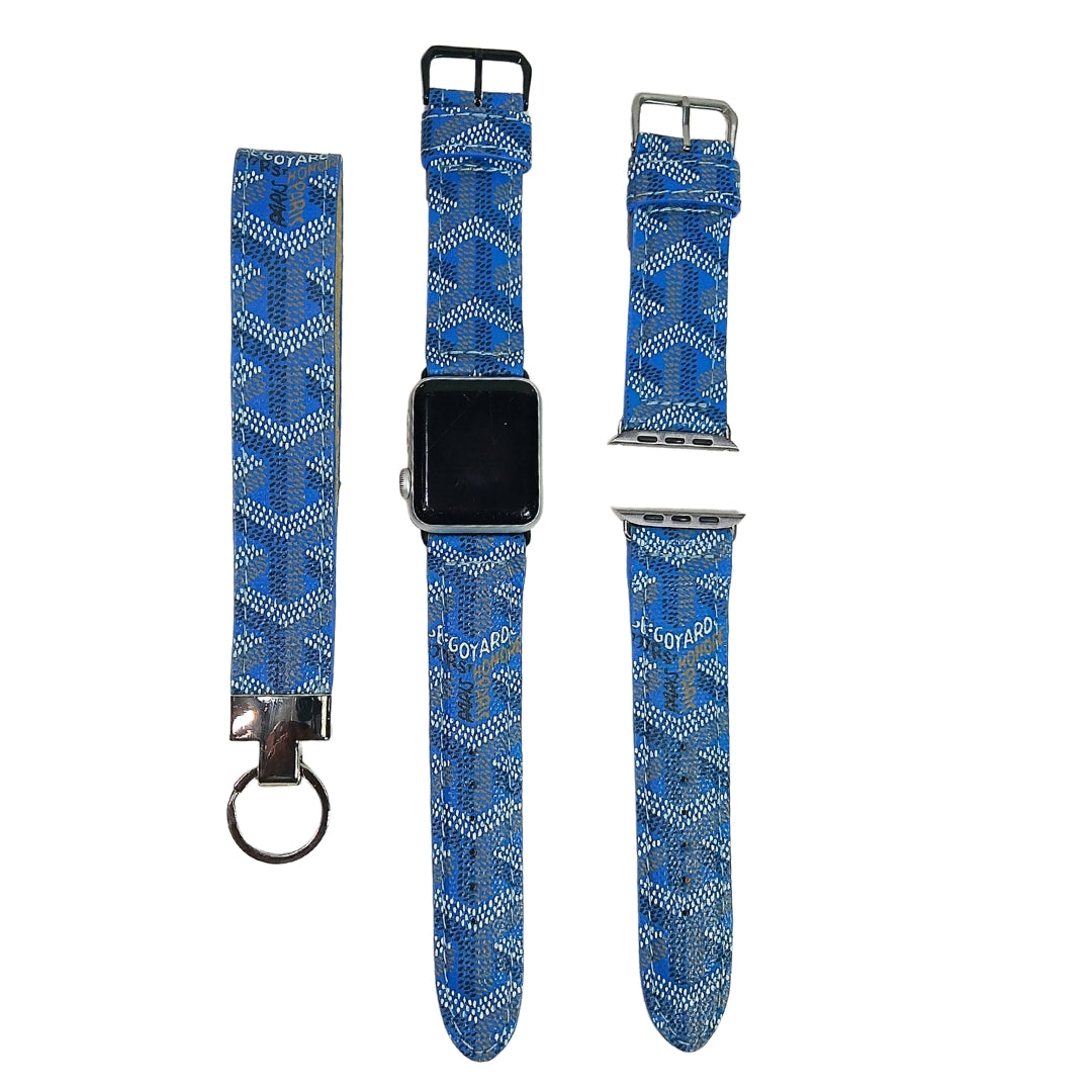 Maison Goyard Apple Watch Band  Blue Upcycled  & Key Fob 