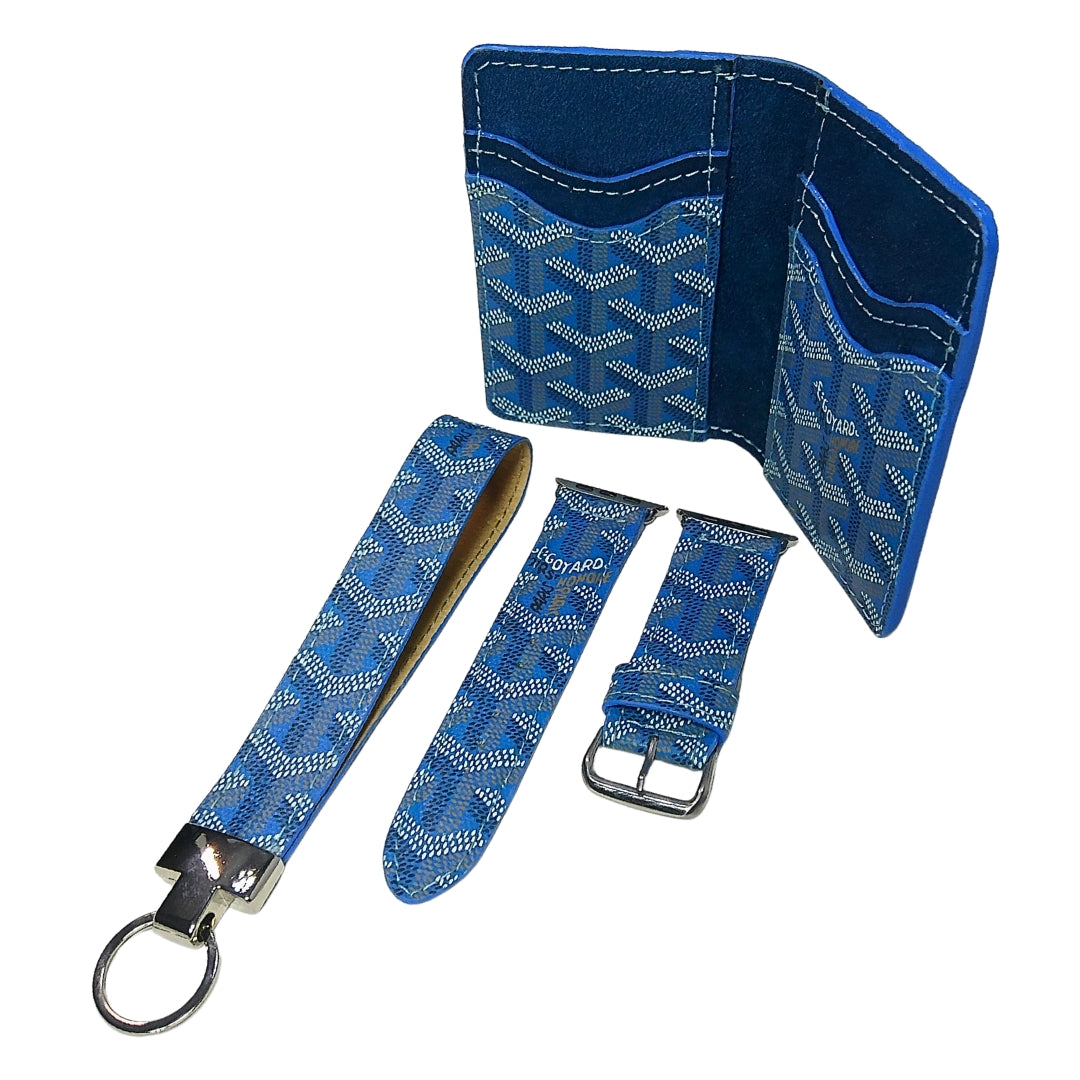 Maison Goyard Apple Watch Band  Blue Upcycled  & Key Fob & Card Case