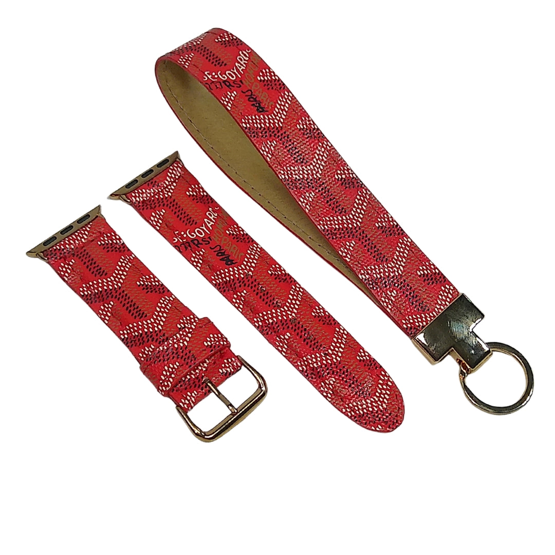 Maison Goyard Apple Watch Band Red Upcycled  & Key fob 