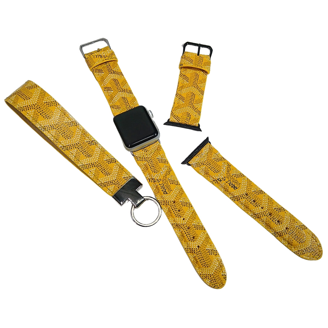 Maison Goyard Apple Watch Band Yellow Upcycled & Key Fob