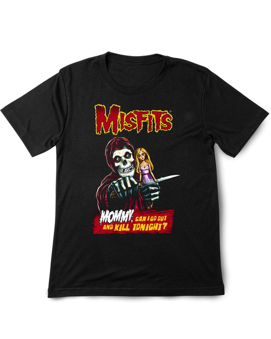 Misfits Vintage Printed Tee Shirt Black t-shirt with graphic design featuring a skeleton and text on a white background