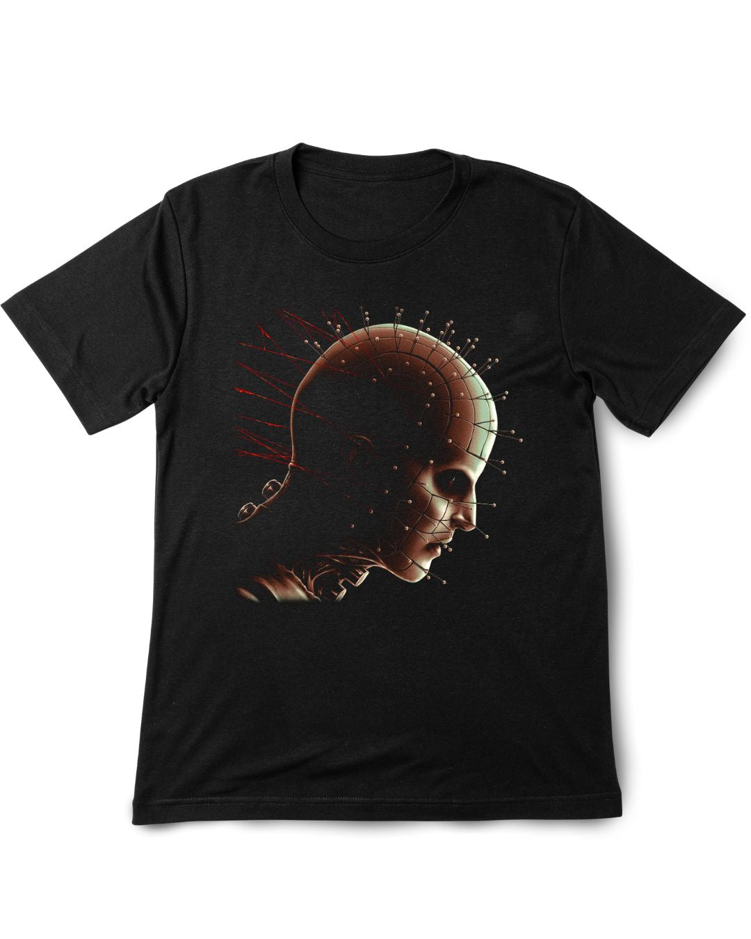 Pin Head Vintage Printed Tee Shirt Black t-shirt with a unique design on a white background