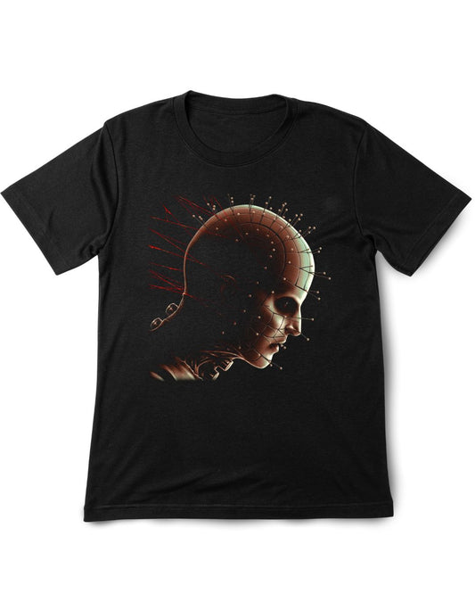 Pin Head Vintage Printed Tee Shirt Black t-shirt with a unique design on a white background