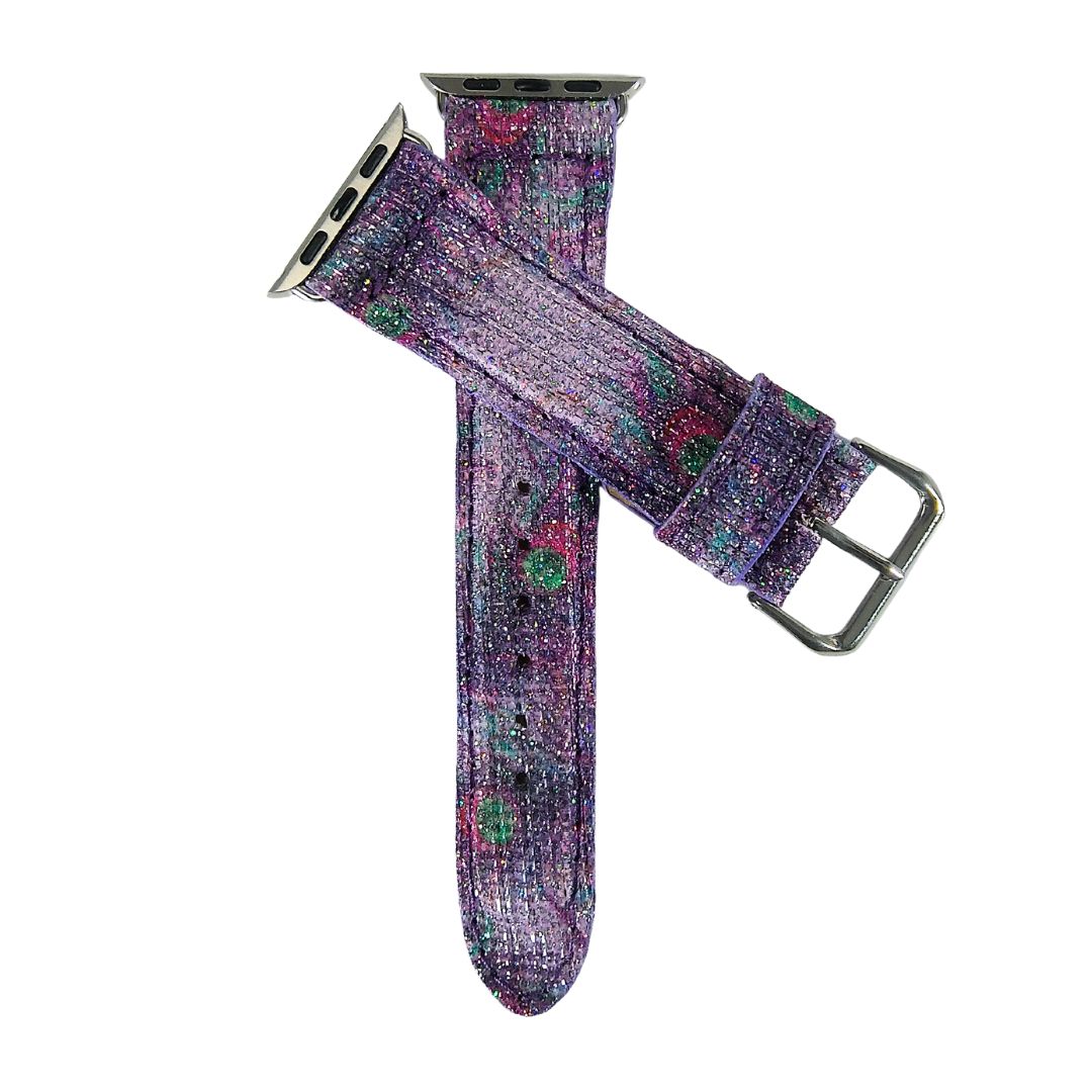 Purple Peacock Apple Watch Band Glitter side 