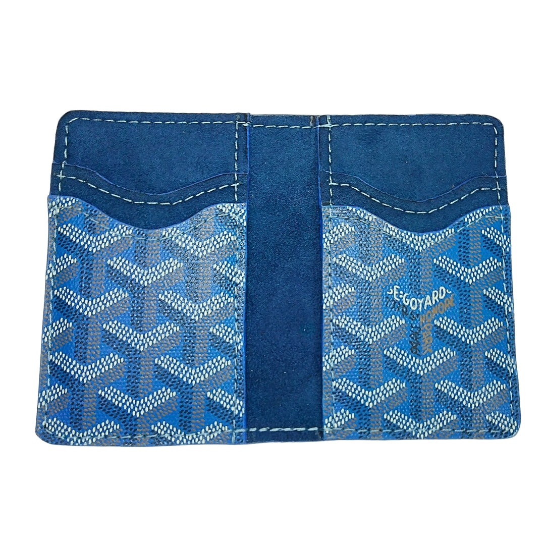 Upcycled Maison Goyard  6 Pocket Card Case Blue Inside View 