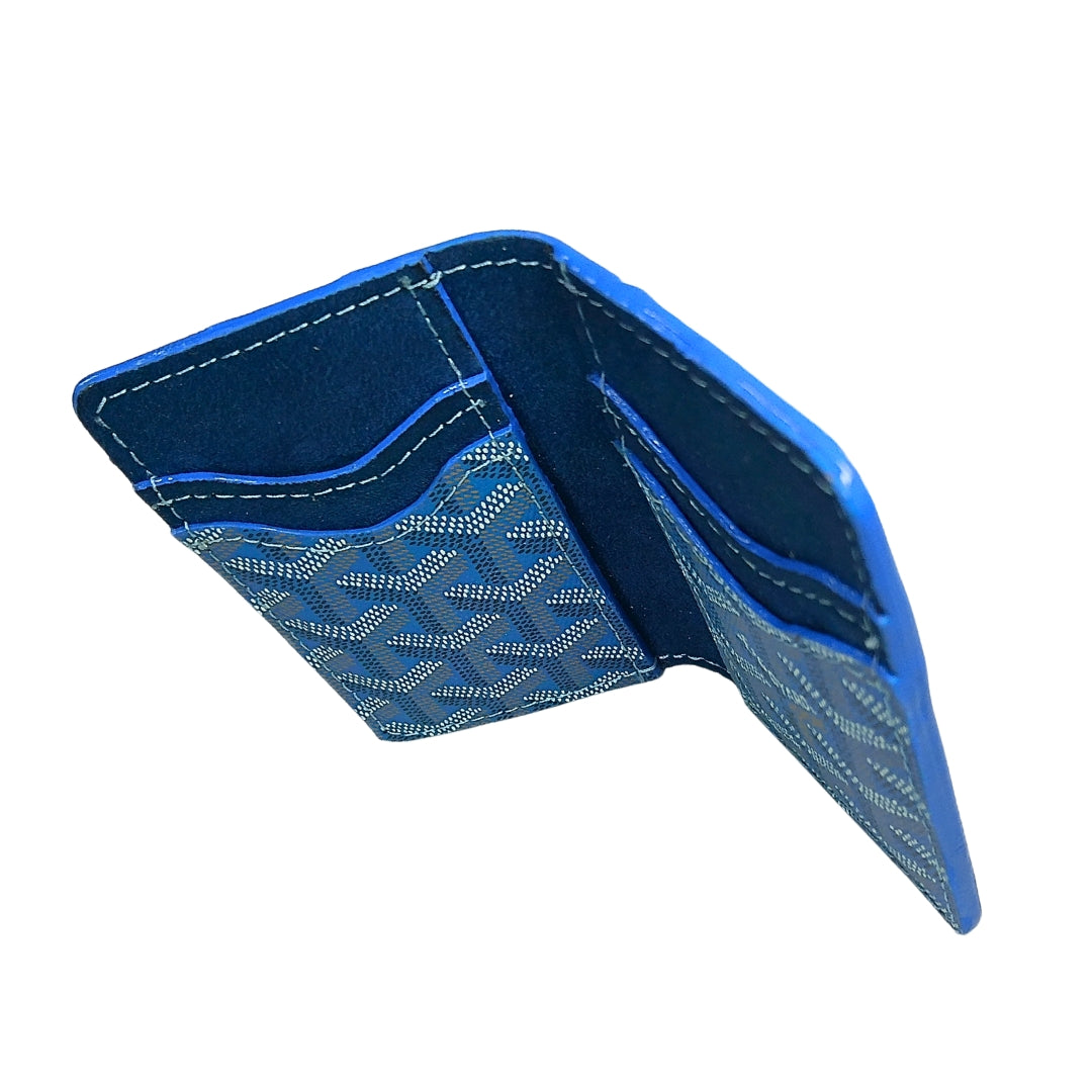 Upcycled Maison Goyard  6 Pocket Card Case Blue detail 